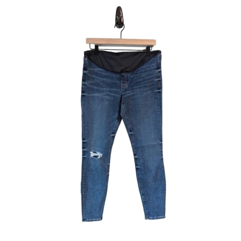 J. Crew Maternity Jeans 28 / 6 Over Belly Medium Wash Distressed Preppy Stretch